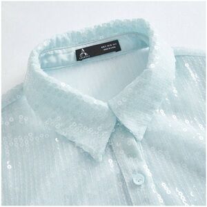 Mint Sequin shirt transparent blouse to S sparkle party rodeo western country 4